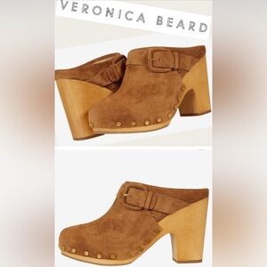 Veronica Beard Tan Suede Stacked Heel Dacey Clog NEW